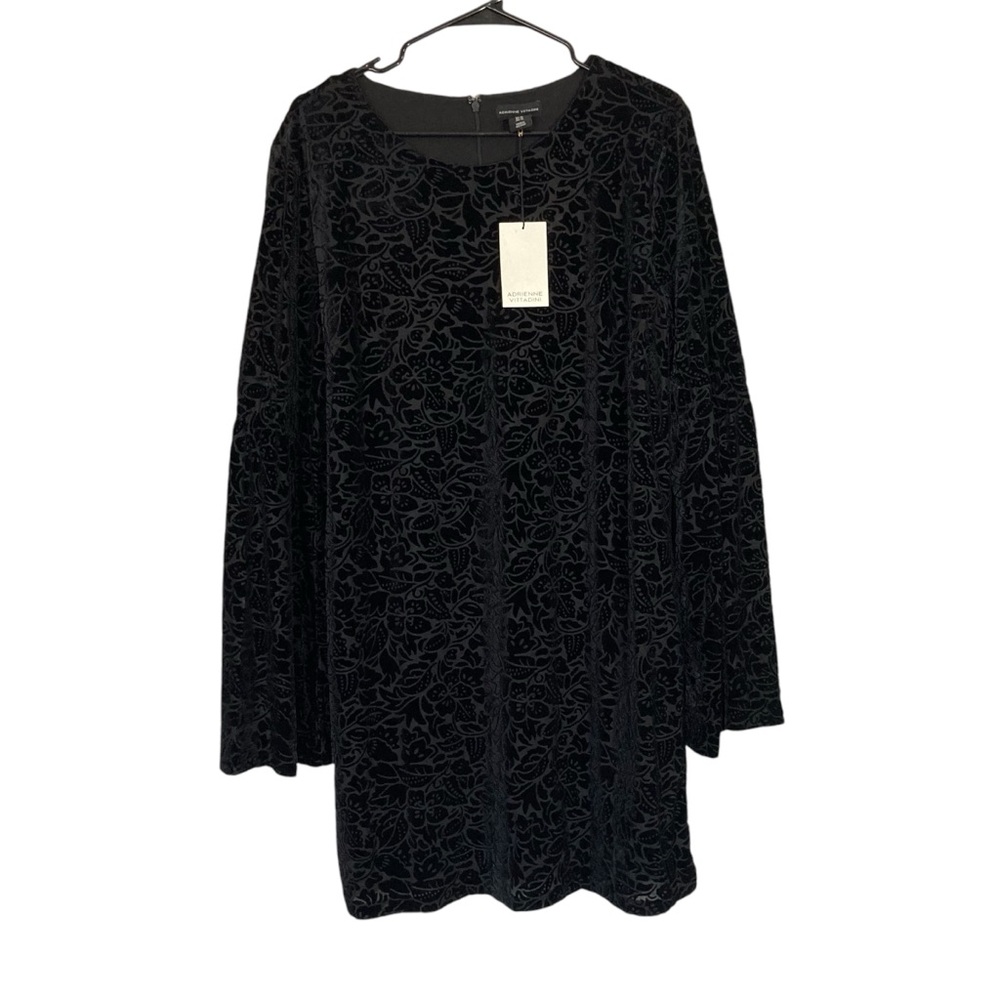 Adrienne Vittadini Womens Dress XL Black Velvet Burnout Bell Sleeves Fairy Goth